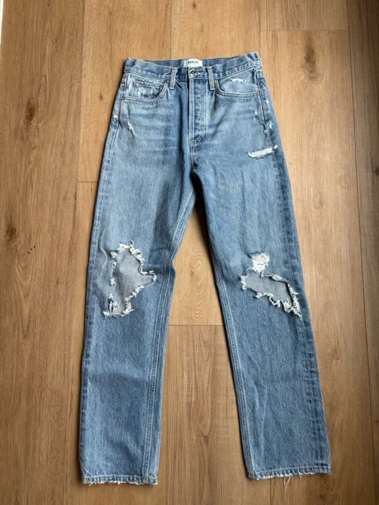 AGOLDE 90s Mid Rise Loose Fit Jean Blue Distressed Size 25 - Picture 1 of 13